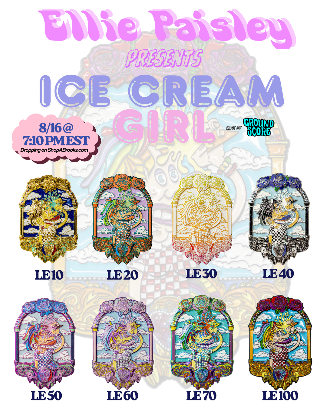 “Ice Cream Girl” Collectible Pins by Ellie Paisley