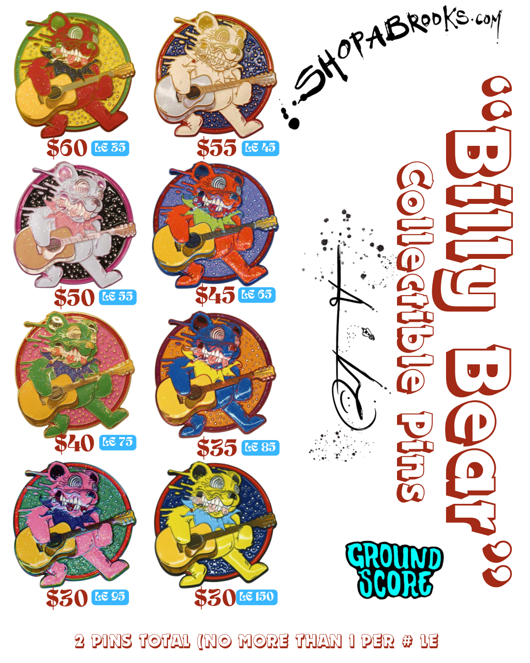 “Billy Bear” Collectible Pins by Aaron Brooks